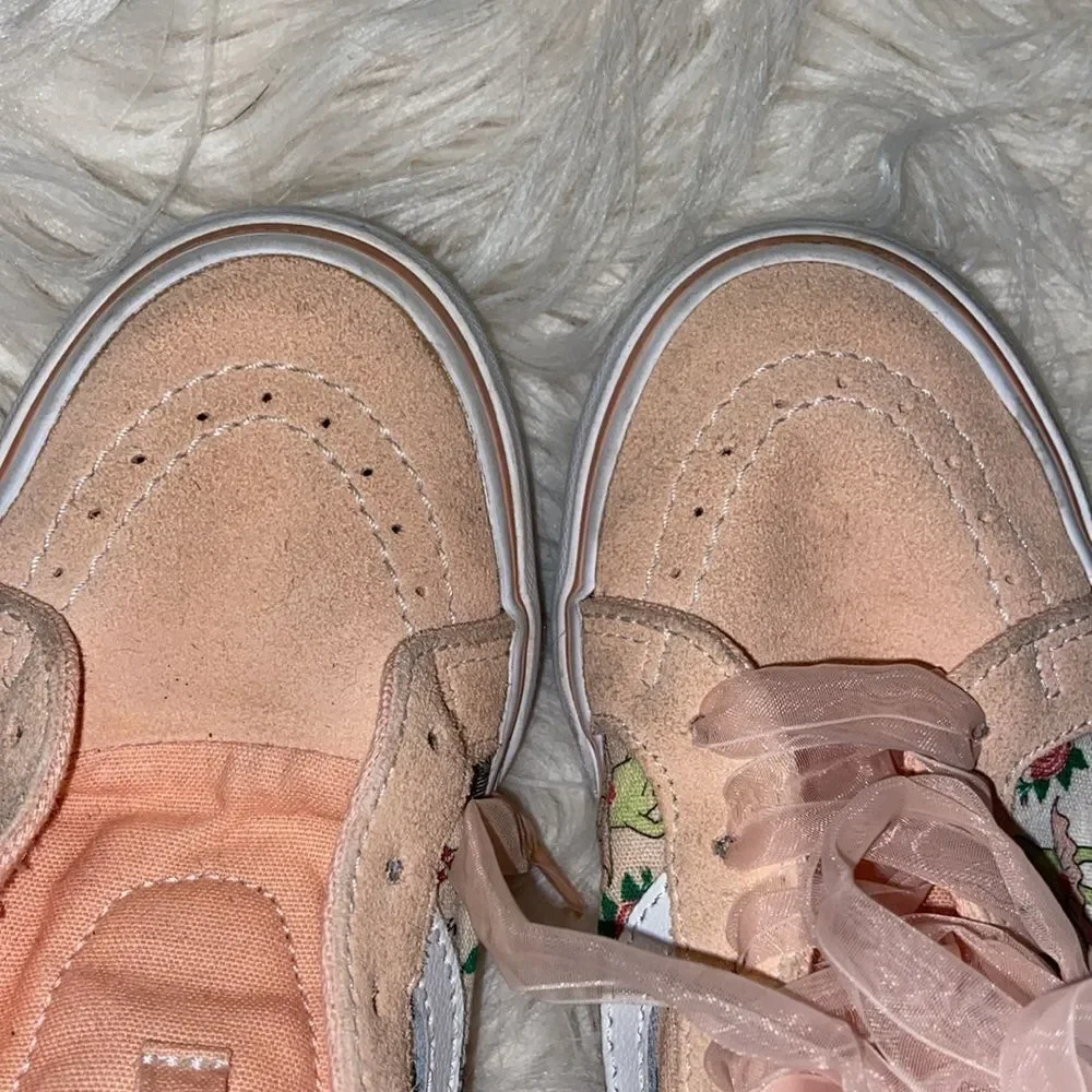 Vans Sk8 Hi top, Zip Sneakers, Pink Frog Princess Pattern Shoes size 3